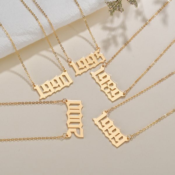

fashion year number necklaces gold color pendant necklace jewelry for women birthday gift from 1989 to 2000, Silver
