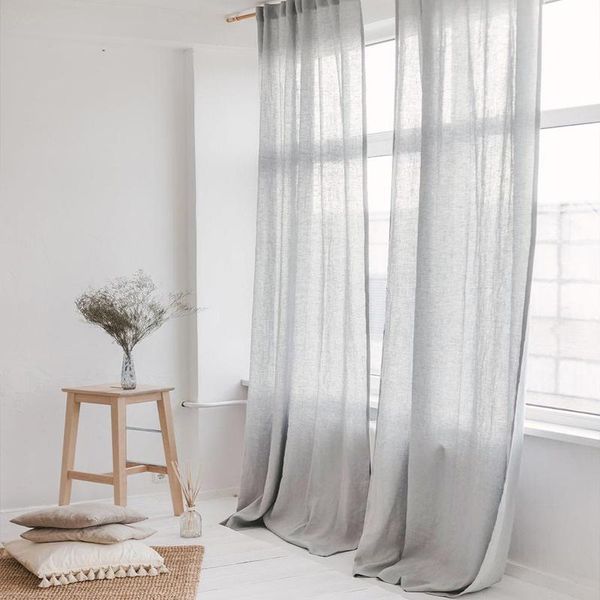 

curtain & drapes 100% linen for living room bedroom pure color flax curtains window panel with ribbons