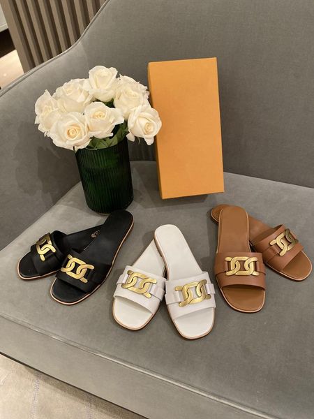 

sandals brand design metal decor flat slippers pure color women square open peep toe outdoor lady shoes, Black