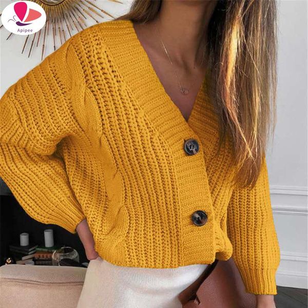 

women's knits & tees knit sweater women autumn 2021 female casual long sleeve button cardigan knitted sweaters coat femme winter warm c, White