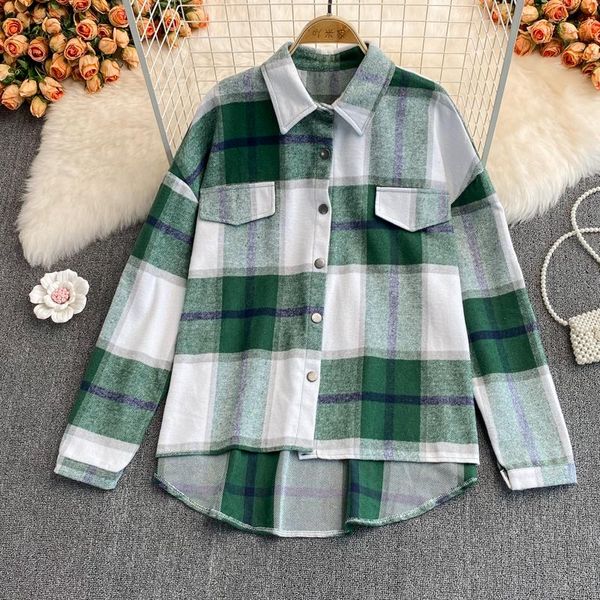 

women's jackets fall winter jacket thicken plaid coat shirt vintage loose outerwear female casual chic woman blouse 2021, Black;brown