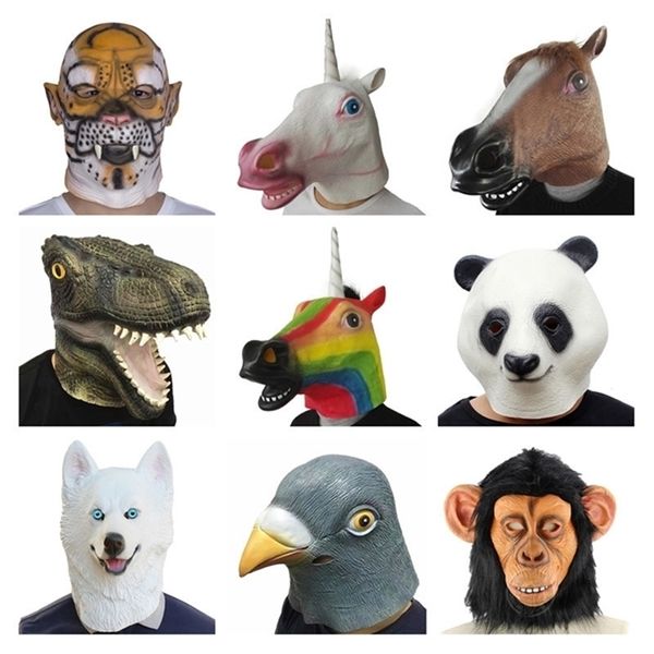 Gruseliges Pferd Tiger Einhorn Hund Gummi Tiermaske Latex Party Panda Tiermaske Kinder Party Halloween Maskerade Maske lustig Y200103