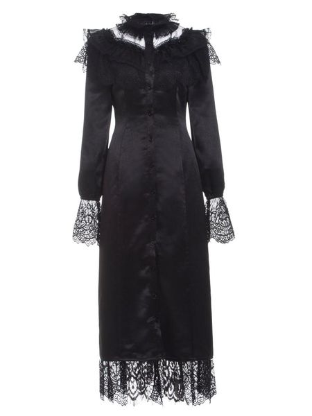 

casual dresses women lace maxi dress spring gothic party elegant office ladies flare sleeve mesh solid black female long 2021, Black;gray