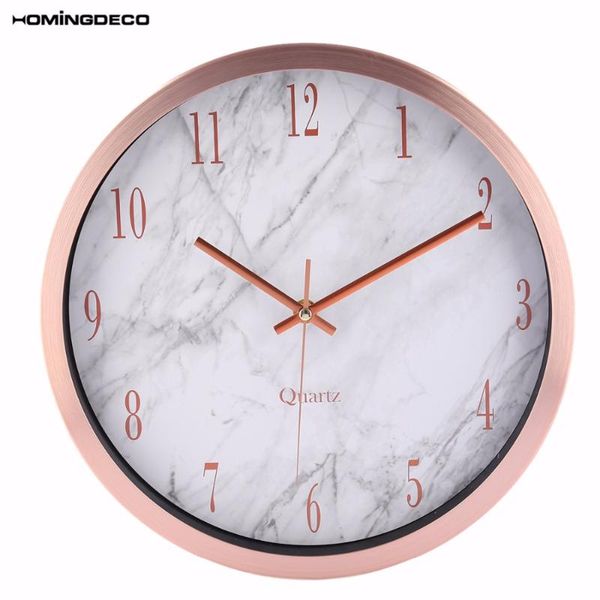 

homingdeco 12 inch watch wall clocks silente round marbling household office livingroom mute hanging clock wall decor