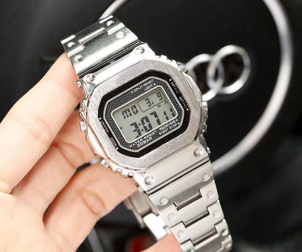 

gmw-b5000 casual sports quartz men's watch led digital square waterproof and shockproof world time, Slivery;brown