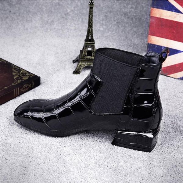 

boots women fashion woman ladies ankle female low square slip on shoes heels women's footwear keep warm 2021 plus size, Black