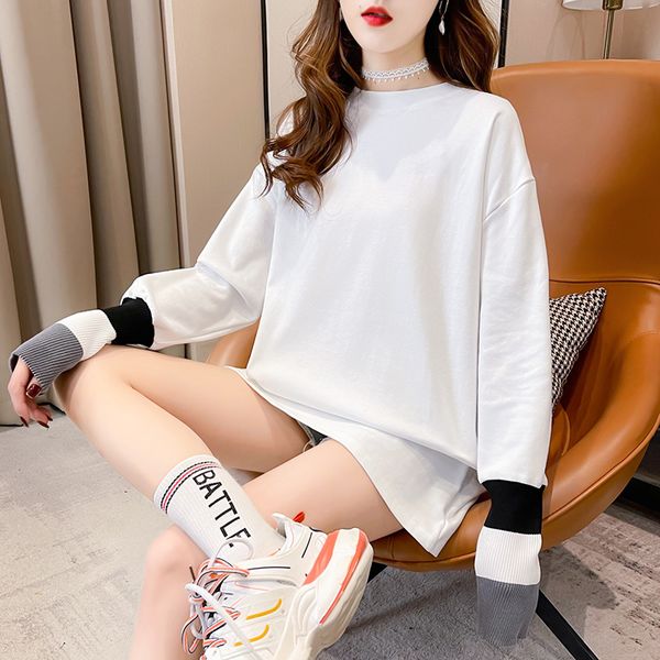 

female mode t-2021 2021 new style amendment of long sleeves casual all-match shirt 71v5, White