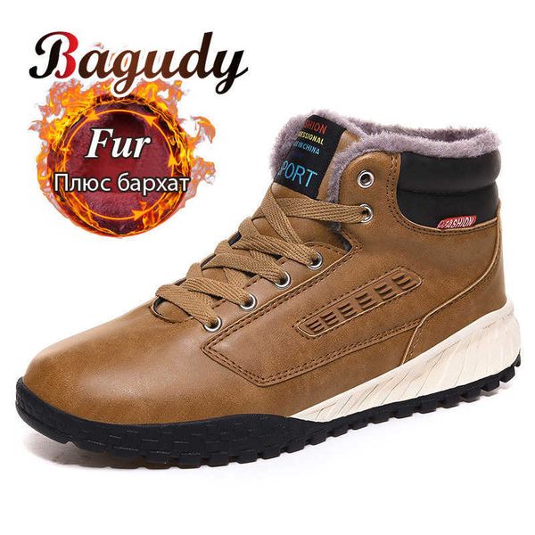 

men winter snow boots waterproof warm plush men ankle boots casual outdoor non-slip men winter leather boots shoes plus size 48 210619, Black