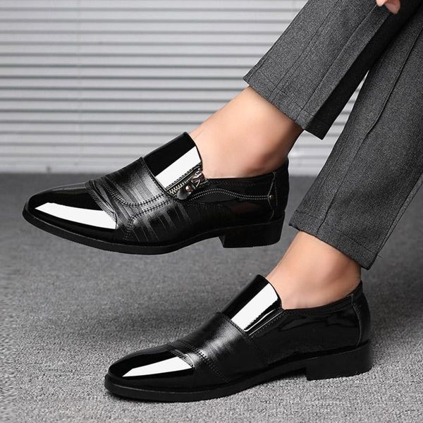 

dress shoes men leather formal business pointed toe wedding men's oxford footwear, Black