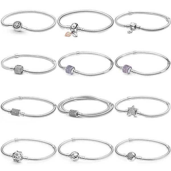 

original snowflake signature halo star snake chain bracelet fit pandora 925 sterling silver bangle bead charm diy jewelry, Golden;silver