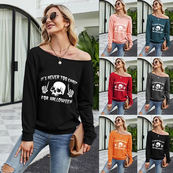 

2021 autumn halloween skull print long sleeve casual women's sweater, Black