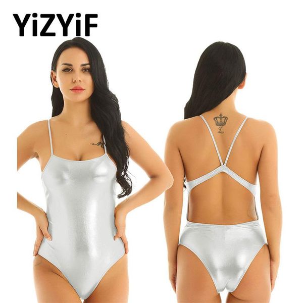 

one piece swimsuit for women 2021 shiny matallic swimsuit spaghetti strap back hollow out high cut teddy bodysuit beach swimwear