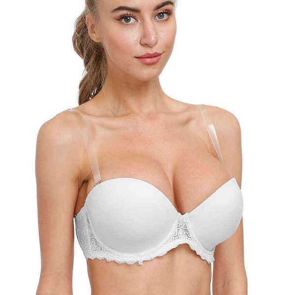 Multiway Bras Mulheres Halter Strapless Lace Sexy Anti-Slip Branco Wed Fino Push Up 70 75 80 85 90 95 100 105 B C DD DDD E F G 211217