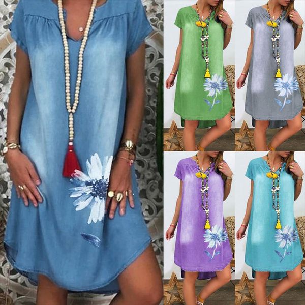 

baggy tunic casual women dress short sleeve floral shift midi summer ropa mujer vetements robe ete, Black;gray