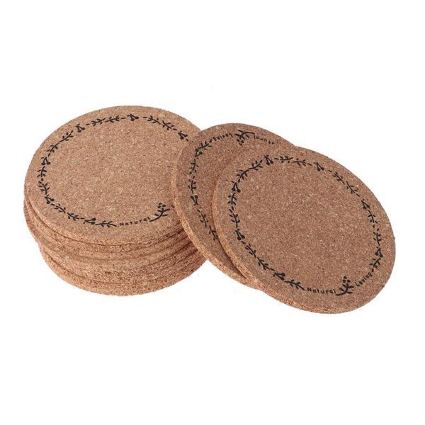 

mats & pads 10pcs 10cm cork table mat heat-resistant round for cup glass tableware - flower )