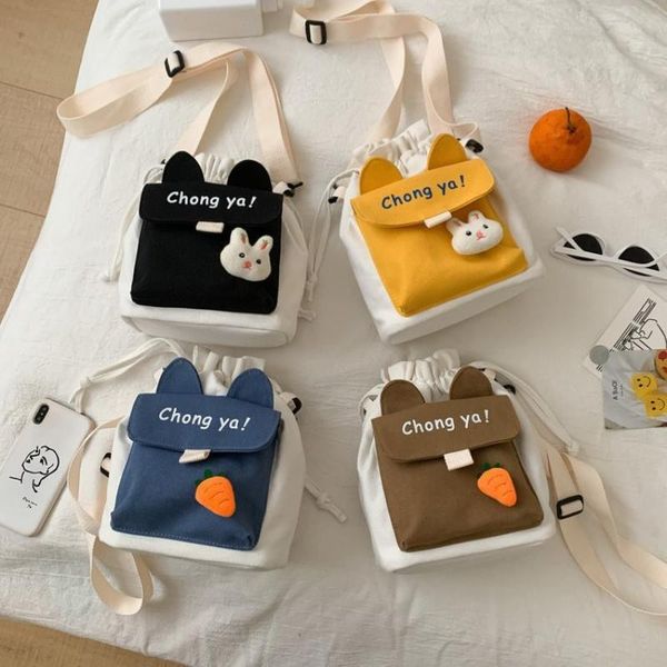 

evening bags fashion letter printing mini crossbody bag for women black white canvas couple small bucket handbag drawstring shoulder
