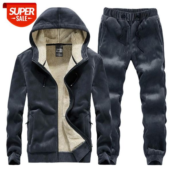 

Men Sets Winter Fleece Mens Tracksuits Thick Hooded Sweatshirt Sportswear Set Male Solid Hoodie Sweatsuits 4XL Hoodies+Pants #W46I, Gray