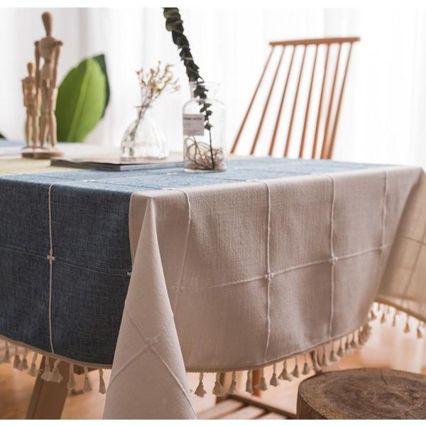 

thick yarn-dyed fabric soft tablecloth blue gray strip tassel table cover christmas decoration cloth coffee table