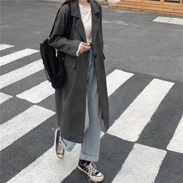 

women's trench coats over-the-knee chic coat female middle long g054, Tan;black