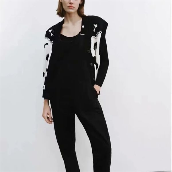 

spring diamond lattice sleeveless sweater pullovers fashion turn down collar short style knit shirt for female 210524, Black;white