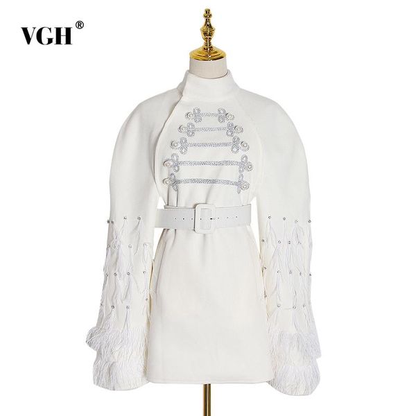 

vgh vintage patchwork feather jacket for women turtleneck long sleeve patchwork sashes casual jackets female fashion new spring, Black;brown