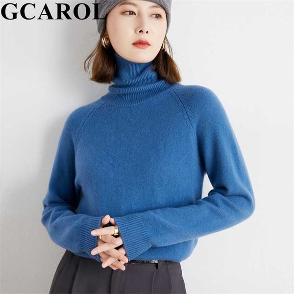 GCAROL Autunno Inverno Donna Dolcevita Caramelle Maglione Caldo Ispessito Morbido Pullover Lavorato a Mano Elegante Minimalista Basic Jumper XXL 211103