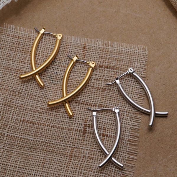 

hoop & huggie wtltc 2021 simple metal cross earrings for women fashion design line hoops punk style geometric charms, Golden;silver