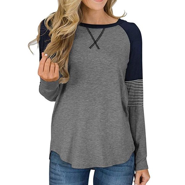 

women long sleeve blouses casual color block tunic loose fit shirts, White