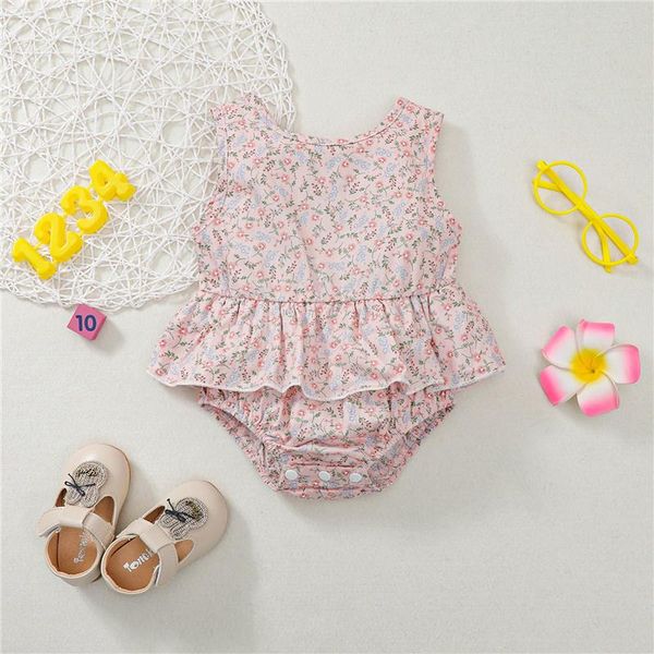 

rompers baby romper borns girl clothes sweet sleeveless pink skirt jumpsuit fresh floral printed hem triangle playsuit ropa, Blue