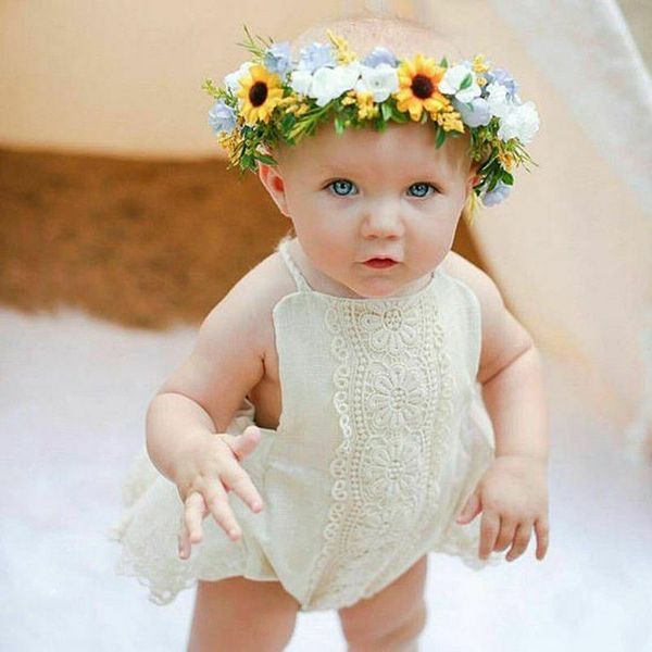 

cute baby girls lace floral rompers infant jumpsuit baby girl sleeveless casual sunsuit kids outfits newborn clothes, Blue