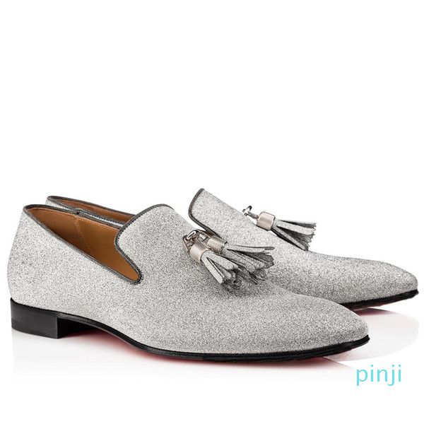 

2021 men low flats brand design,men's party dress walking casual oxfords rivalion mens flat sliver glitter loafer shoes with box, Black