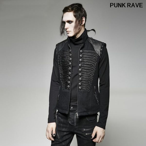 

men's vests gothic punk rock black sleeveless coat fashion military uniform style dark vest men winter jacket rave y-711, Black;white