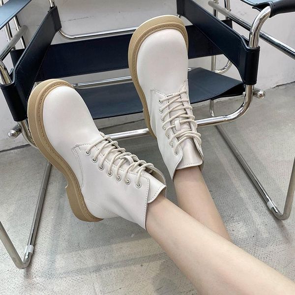 

boots 2021 soft pu leather ankle women platform motorcycle booties female autumn winter shoes woman goth thick with short, Black