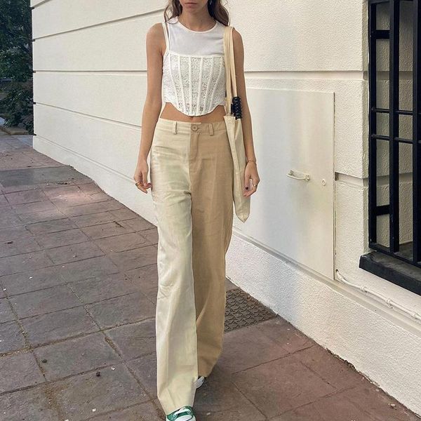 

women's jeans trendy 2021 autumn khaki stitching contrast color straight pants high waist loose casual wide leg trousers women wild, Blue