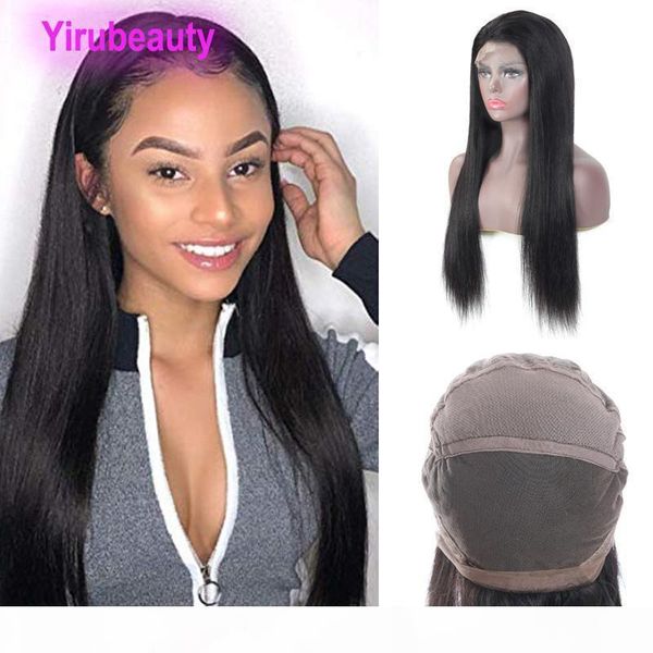 

peruvian human hair straight full lace wigs 180% density thick lace wig 100% human hair products adjustable band 10-26inch, Black;brown