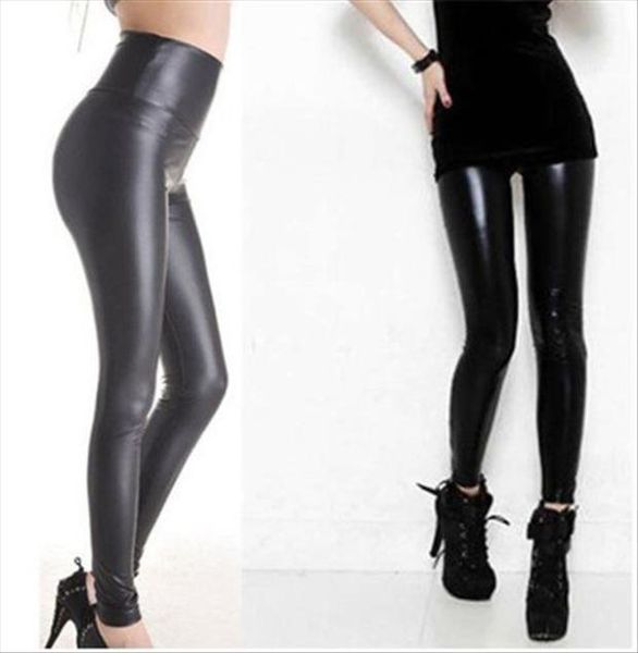 

black stretch faux leather womens leggings high waist pants sheath  clothing