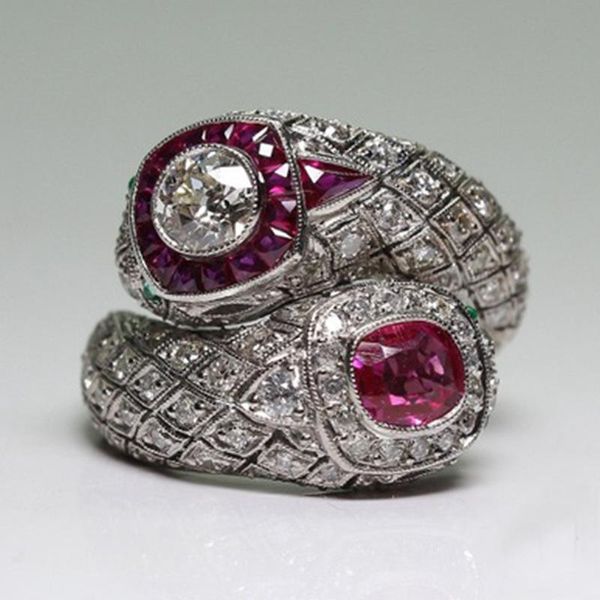 

wedding rings milangirl big red crystal zircon corundum for women color art trend snake ring valentine jewelry, Slivery;golden