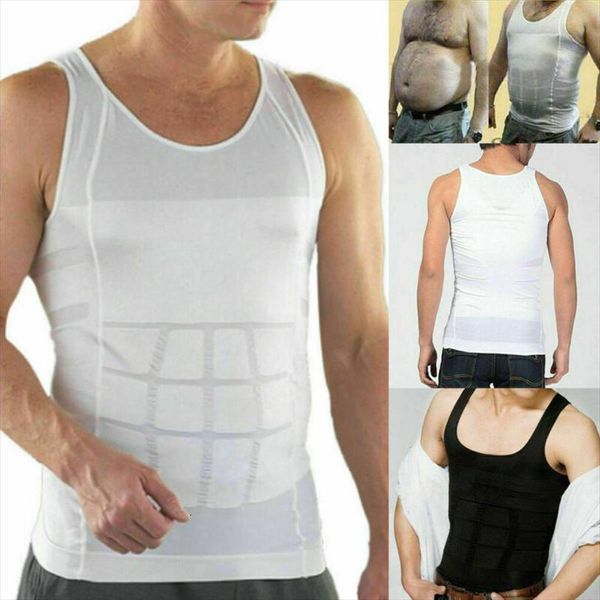 

fashion mens body shaper compression vest shirt elastic slim tank corset shapewear plus size, White;black
