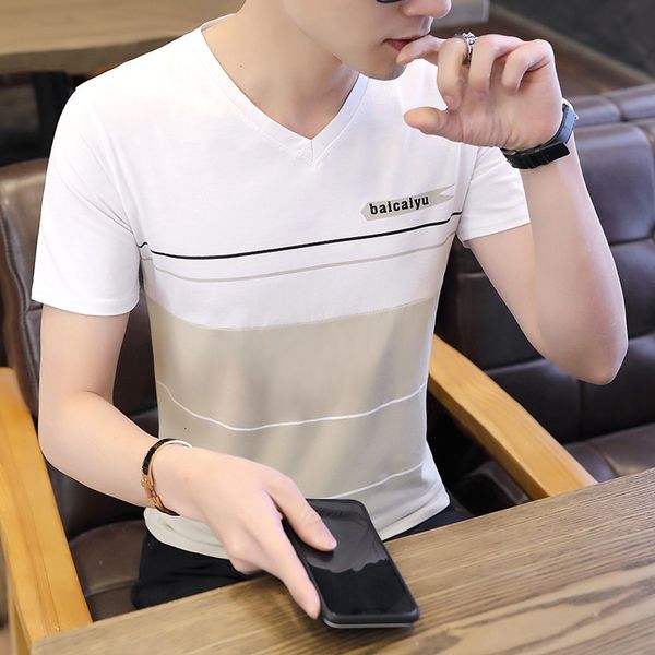 

% 95% cotton spandex men's summer short sleeve t-shirt ready, White;black