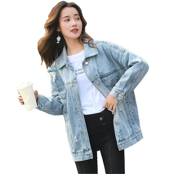 

women's jackets spring autumn denim jacket women oversize jeans coat korean loose casual students embroidery outerwear plus size 5xl, Black;brown