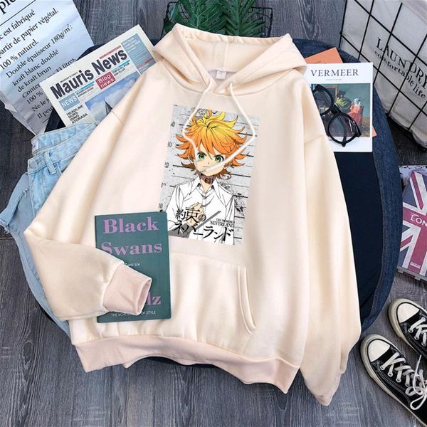 

women's hoodies & sweatshirts 2021 the promised neverland emma anime womens japanese autumn winter fleece hooded hoodie harajuku pullov, Black