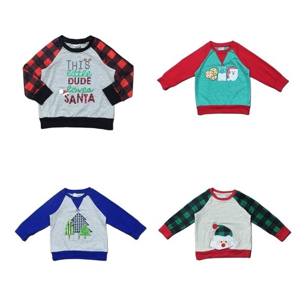 

girlymax christmas little dude loves santa plaid gingham boys long sleeves boutique cotton t-shirts kids clothing 211018, Blue