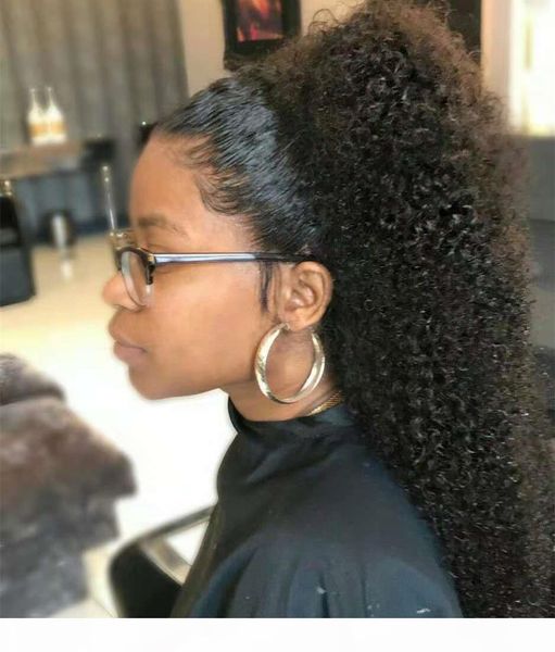 

5 color afro puffs ponytails drawstring kinky deep curly hair ponytail extension long 24inch ponytail remy human hair pieces 140g, Black