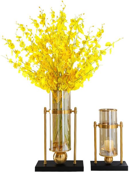 

vases european style creative metal glass vase simulation dry flower living room porch arrangement american table light luxury