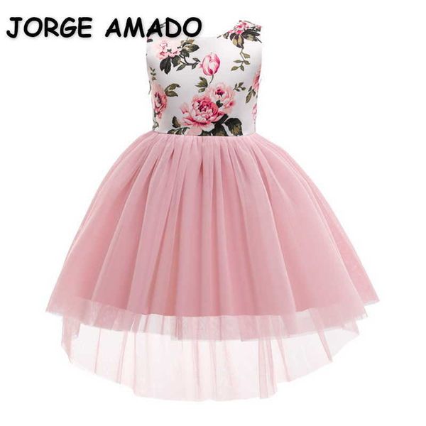 

wholesale girl dress sleeveless summer children's princess with bowknot flower open back high low e20666 210610, Red;yellow