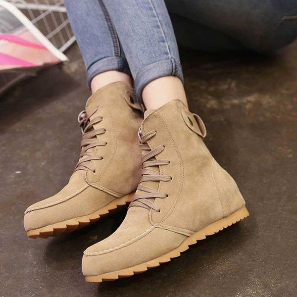 

boots winter short women 2021 autumnflock flat platform casual shoes woman fashion lace-up non-slip plus size, Black