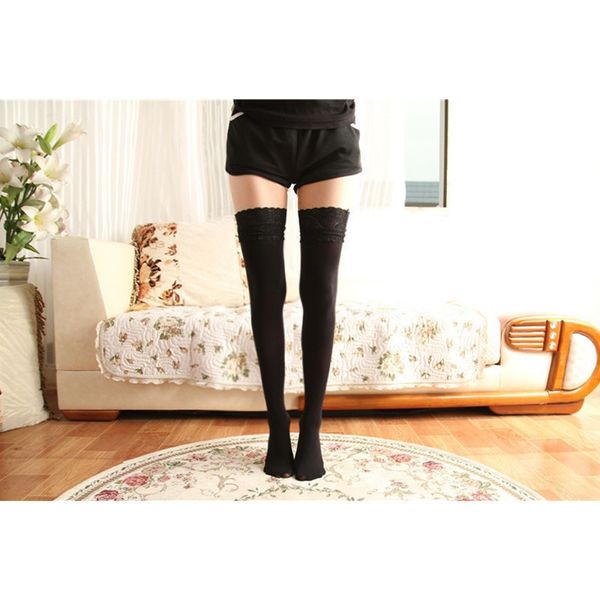 

women fashion ultrasound lace plus size high side panties long dij stocking garter a578, Black;white