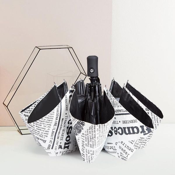 

umbrellas umbrella male oil painting spaper pattern black coating windproof rain women for men 3folding outdoor parasol