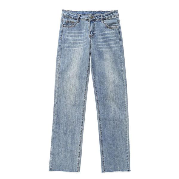 

women's jeans 2021 autumn style loose-fit straight-cut high-waisted ankle-length pants ultra-stretch slim fit slimming korea, Blue