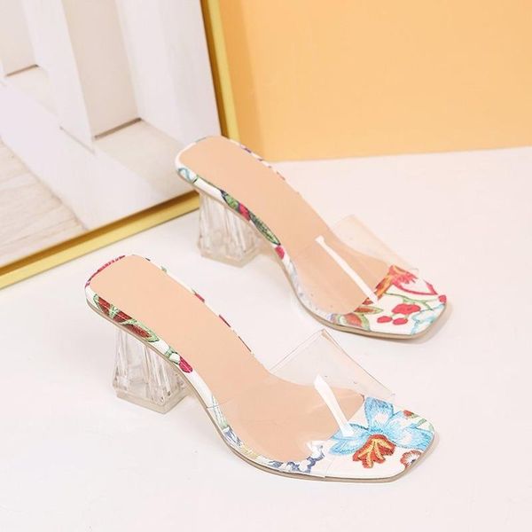 

sandals clear heels slippers women summer shoes woman transparent pvc high pumps wedding jelly buty damskie square, Black